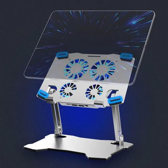 Main image of Ergonomic Aluminum Tablet Cooling Stand Lap Desk Tray. Protable Detachable notebook macbook pro computer riser desktop holder with 4 High-speed Fan,For All Tablets 10-13.3" MacBook Pro, iPad Air