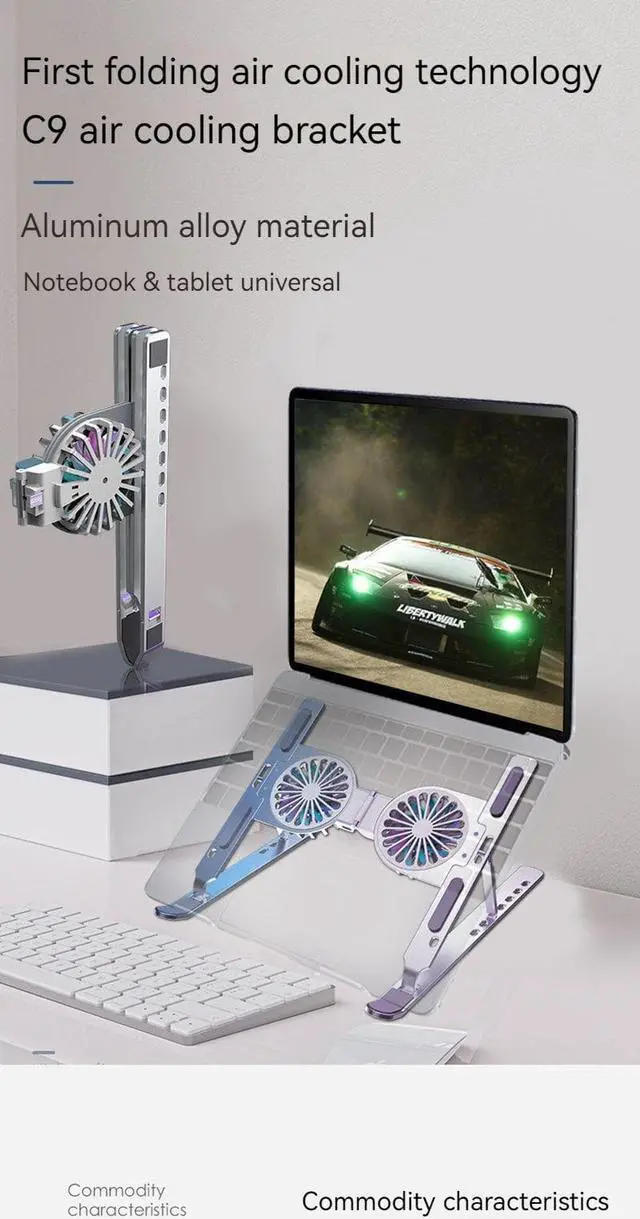 Alt view image 2 of 7 - Laptop Tablet Stand with Dual High-speed Fan,Notebook Stand Riser Foldable Adjustable Computer Stand, Compatible with All Laptop Notebook Tablets 11-17.3" MacBook Pro, iPad Air