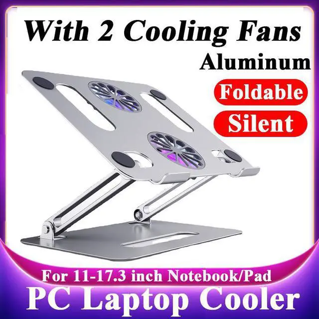 Main image of Laptop Tablet Stand Adjustable with 2 High-speed Fan, Aluminum Notebook Holder : Foldable Detachable Laptop Tablet Riser for Desk, Compatible with 11-17.3" MacBook Air Pro, Dell XPS, HP More Notebooks
