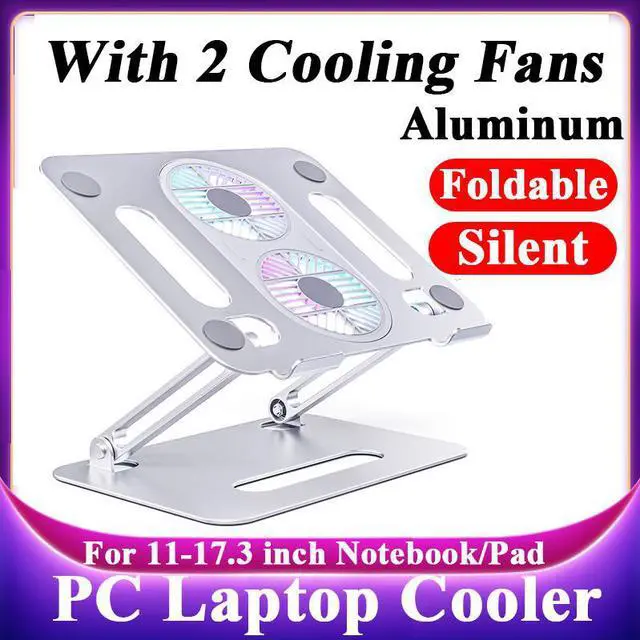 Main image of Ergonomic Foldable Laptop Tablet Cooling Stand. Aluminum Protable Ultrabook notebook macbook pro computer riser desktop holder with 2 High-speed Fan,For All Laptop Tablets 11-17.3" MacBook Pro Air