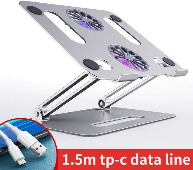 Main image of Aluminum Laptop Tablet Ultrabook Stand for Desk, Portable Adjustable Laptop Tablet Mount with Dual High-speed Cooling Fan, Foldable Anti-Slip Laptop Tablet Riser for 11-17.3" Laptop Tablets Ultrabook
