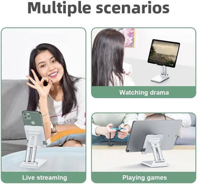 Alt view image 6 of 7 - Desktop Tablet Holder Table Cell Foldable Extend Support Desk Mobile Phone Holder Stand For 4-12.9'' iPhone 13,iPad,Tablet, Kindle, Samsung, and More, Adjustable, White