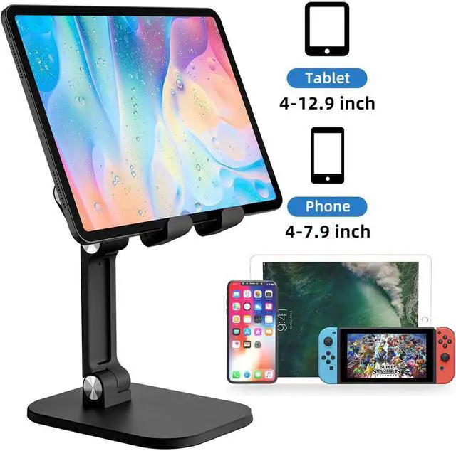 Main image of Desktop Cell Phone Stand Adjustable, [2022 Updated] Foldable Portable Tablet Stand, Smartphones Desk Holder with Anti-Slip Design for 4-13inch iPhone Android Smartphone/ iPad/Kindle/Tablet Black