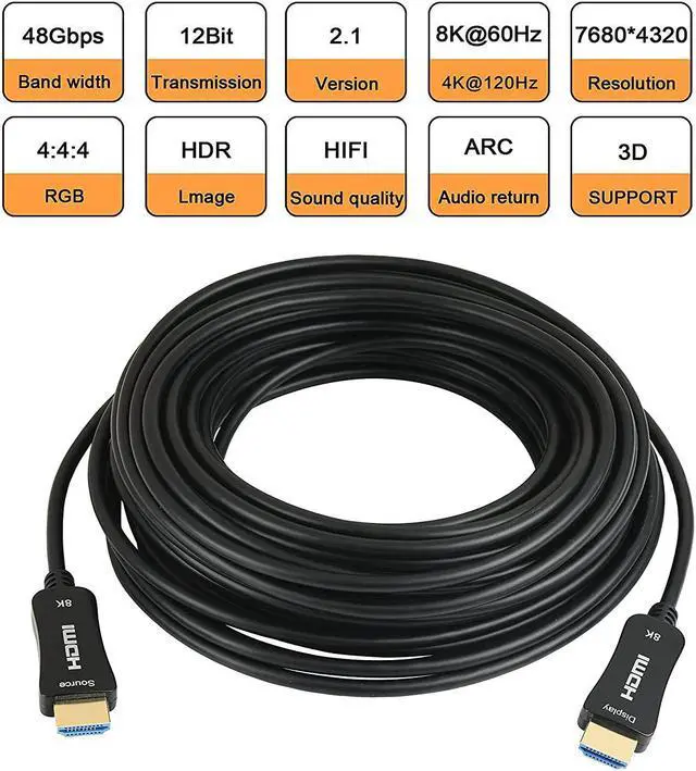 Alt view image 2 of 7 - 8K Fiber Optic HDMI Cable 100ft, 48Gbps High-Speed HDMI 2.1 Cable 8K@60Hz 4K@120Hz Dynamic HDR/eARC/HDCP 2.3, Ultra HD Directional HDMI Cord Compatible with LG Samsung Sony TV /PS5/Blu-ray