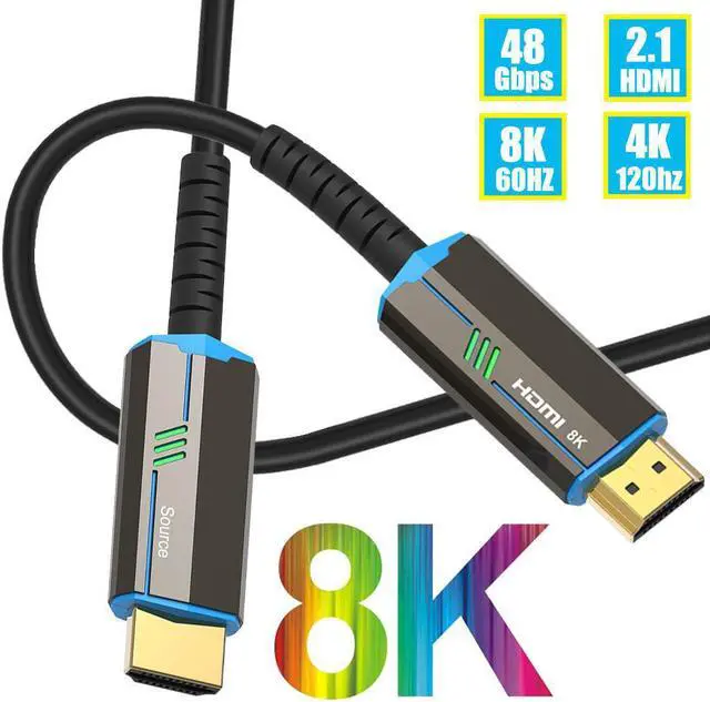 Main image of 8K Optical Fiber HDMI 2.1 Cable,Support 8K@60Hz 4K@120Hz Dynamic HDR 10, eARC, HDCP2.2, 4:4:4 7680x4320 Resolution, 48Gbps Bandwidth Optic Fiber HDMI 2.1 Cable for PS5/PS4/8K TV100FT