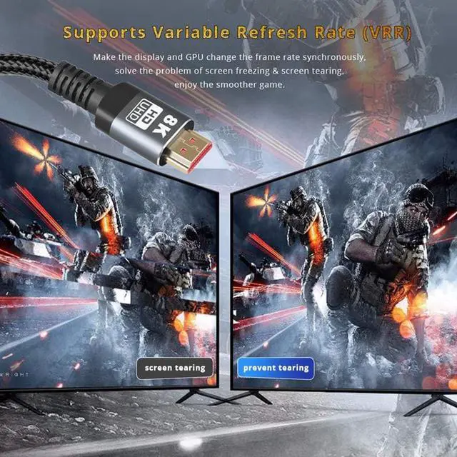 Alt view image 6 of 7 - 8K HDMI 2.1 Cable 10FT,48Gbps Ultra High Speed Black Braided HDMI Cord - Get 4k @ 120Hz On PS5 - Supports 8k @ 60Hz, HDR, eArc, Dolby Vision, & More