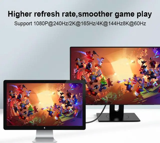 Alt view image 4 of 7 - 8K USB-C to Displayport Cable 3.3FT/1M,  Thunderbolt 3/USB Type C to DP 1.4 Video Adapter Cord 8K@60Hz 4K@144Hz for MacBook Pro/Air,iMac,iPad Pro 2020,XPS,Galaxy S20
