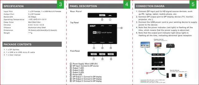 Alt view image 6 of 7 - LUOM DisplayPort Splitter 1 in 3 Out 8K 30Hz 4K 144Hz MST Hub Splitter, 1 in 3 out DP to DP Video Converter for Video Card with MST Function(Windows PC only)-Support Dual or Triple 4K