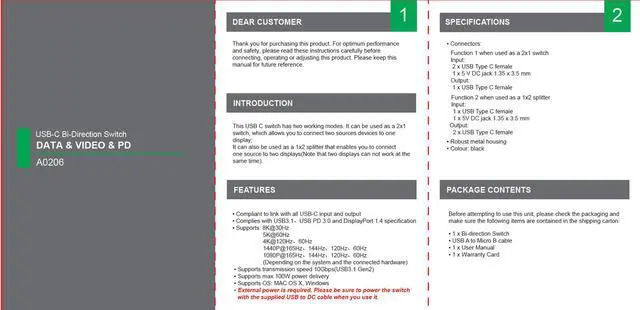 Alt view image 6 of 7 - USB-C Switch 2 in 1 Out/1 in 2 Out Upgrade Version KVM Switch Converter Support Video Data PD 8K@30hz 100W 10Gbps Compatible with Thunderbolt Device, Black