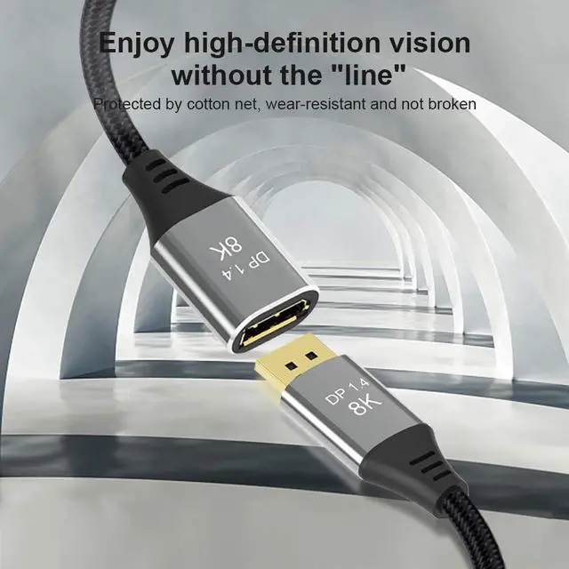 Alt view image 3 of 7 - 8K DisplayPort Extension Cable 1.4, LUOM DP Extended Cable 3.3ft (8K@60Hz, 4K@144Hz, 2K@240Hz) HBR3 Supports 32.4Gbps HDR HDCP 2.2 FreeSync G-Sync Compatible for Gaming Monitor Graphics PC Laptop TV