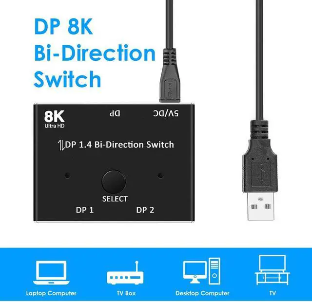 Alt view image 2 of 7 - LUOM Displayport 1.4 Switch 8K Displayport Bi-direction splitter switcher Displayport KVM 1in 2out 2in 1out  Display-port 8K@60Hz,4K@120Hz Splitter Converter for Computer Monitor Projector TV