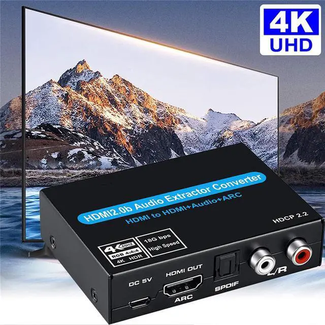 Main image of HDMI Audio Extractor 4K60HZ - LUOM HDMI 2.0 HDMI to HDMI with Audio Optical Toslink SPDIF + RCA L/R and 3.5mm Stereo Audio HDMI Audio Converter Supports ARC HDR10 for Blu-ray Player/DVD/PS4/Xbox360