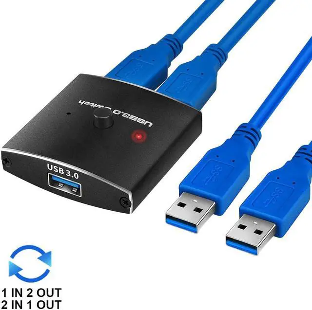 Main image of LUOM USB Switch KVM USB HUB 3.0 Switcher Selector 2 in 1 Out / 1 in 2 Out Bi-Directional KVM Switch for PC Keyboard Mouse Printer 1 PC Sharing 2 Devices USB Switch , Includes Two 3.3FT Data Cables