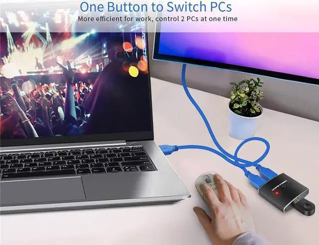 Alt view image 6 of 7 - LUOM USB Switch KVM USB HUB 3.0 Switcher Selector 2 in 1 Out / 1 in 2 Out Bi-Directional KVM Switch for PC Keyboard Mouse Printer 1 PC Sharing 2 Devices USB Switch , Includes Two 3.3FT Data Cables