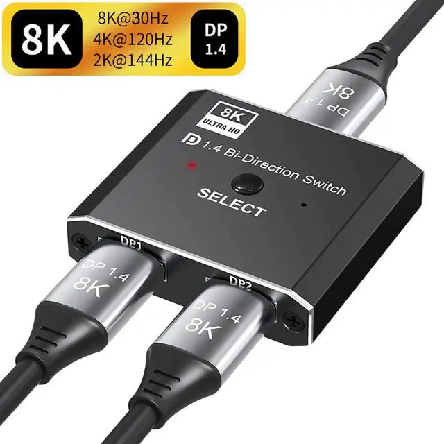 Main image of 8K Displayport 1.4 Switch, LUOM Bi-Directional 1in 2 Out or 2in 1out DP 1.4 Switcher Converter Supports 8K@30Hz 4K@120hz 2K@144hz for Dual DP Sources or Displays