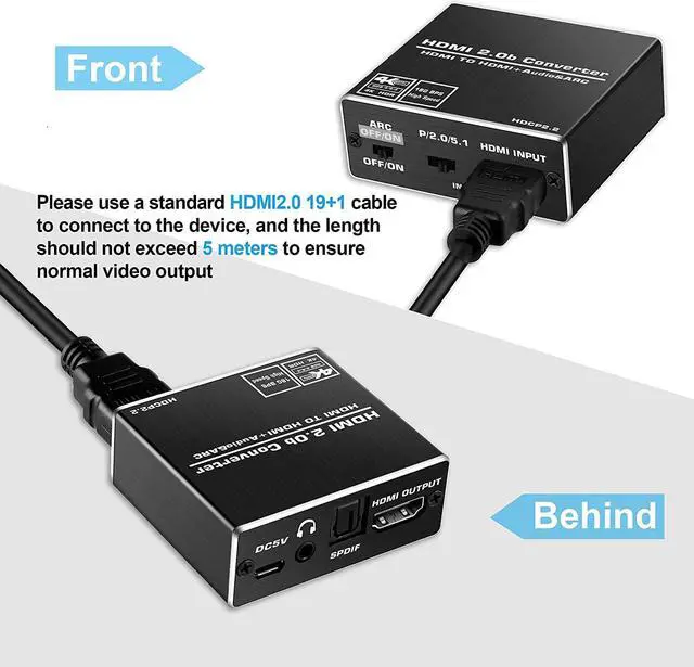 Alt view image 2 of 7 - Aluminum Shell 4K 60Hz HDMI 2.0 Audio Extractor Splitter for PS5 Xbox Series X 4K HDMI Audio converter HDMI + optical toslink SPDIF+3.5mm audio output,OZV8-1