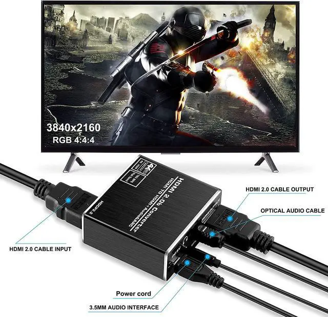 Alt view image 7 of 7 - Aluminum Shell 4K@60Hz HDMI 2.0 Audio Extractor HDMI-ARC Converter SPDIF + 3.5MM Output 18Gbps, HDCP 2.2, 1080P@120Hz, 1080P@144Hz, Compatible with Dolby_Digital/DTS CEC HDR10,(OZV8-1)