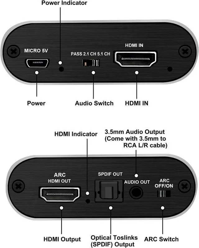 Alt view image 2 of 7 - LUOM 4K 60Hz HDMI Audio Extractor, 4K@60Hz HDMI to HDMI + Optical Toslink SPDIF + 3.5mm Audio Output, HDMI Audio Converter Adapter Embedder Support 5.1 ARC 1080P 3D Suit for Fire Stick, Xbox,Laptop