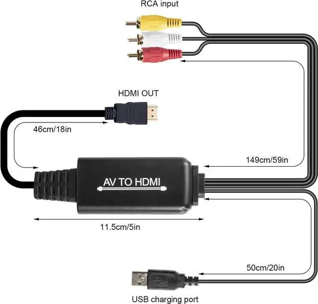 Alt view image 4 of 7 - RCA to HDMI Converter with HDMI Cable for DVD/STB/VHS with Female RCA Output(RCA Cable Integrated), CVBS AV Composite to HDMI Converter Supports Full HD 720P/1080P Output Switch