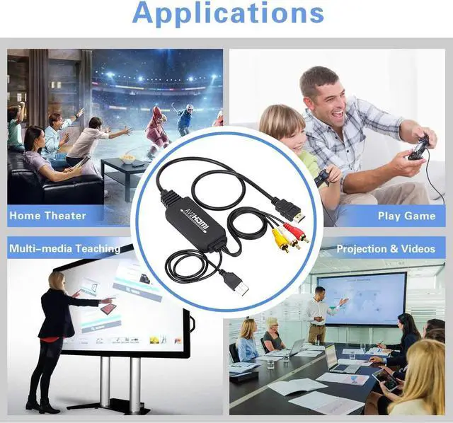 Alt view image 7 of 7 - RCA to HDMI Converter, LUOM 1080P RCA Composite AV to HDMI Video Converter Cable Compatible with Wii NES N64 PS2 Xbox 360 Sega Genesis VHS VCR DVD Players to Modern TV