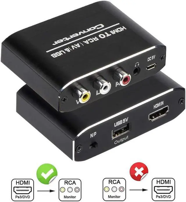 Main image of HDMI to RCA,HDMI to AV, 1080P HDMI to 3RCA CVBS AV Composite Video Audio Converter Adapter Supports PAL/NTSC with 3.5mm Aux Audio for PC Laptop HDTV DVD