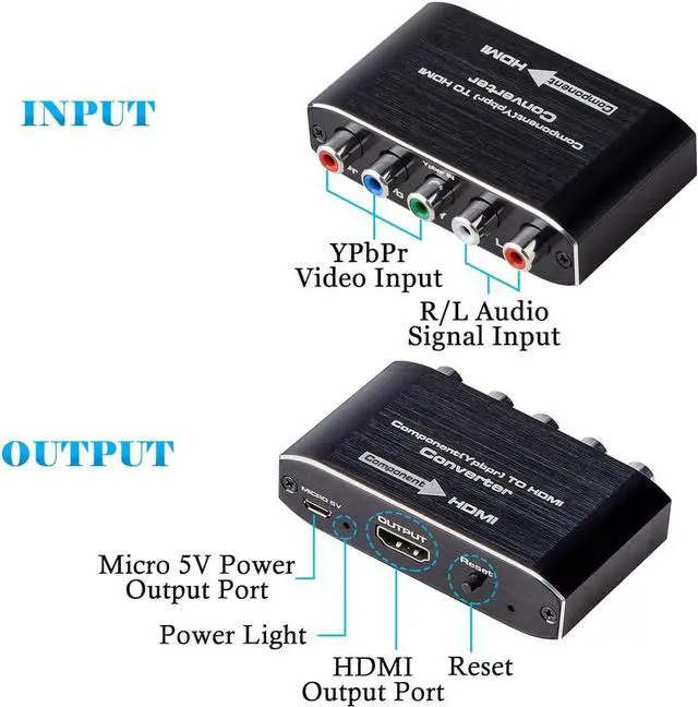 Alt view image 2 of 7 - Component YPbPr to HDMI Converter Kit - RGB to HDMI Adapter with HDMI and Component Cable for 1080 HDTV (Black)