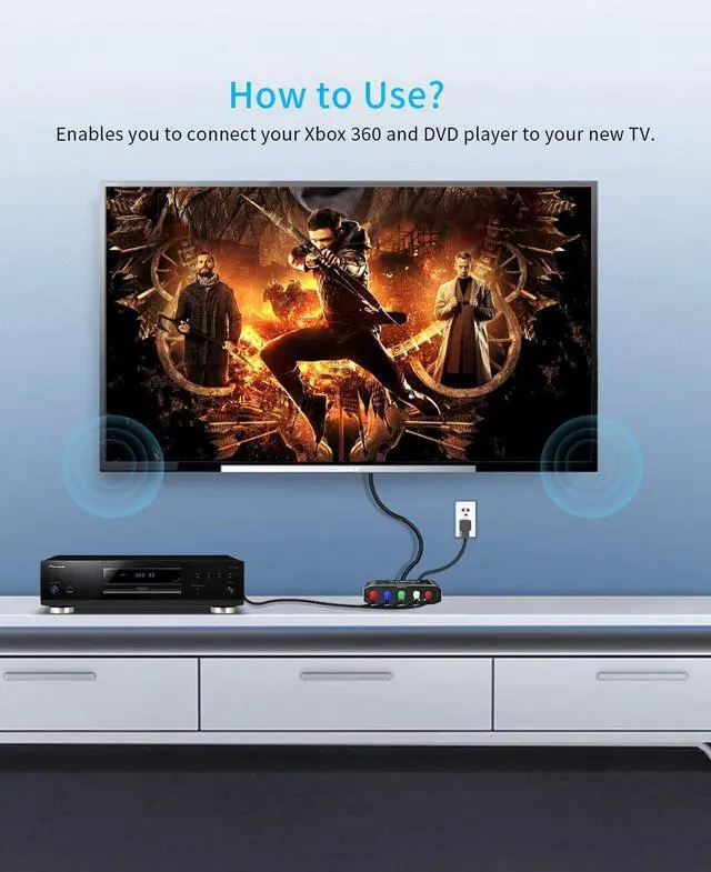 Alt view image 5 of 7 - Component YPbPr to HDMI Converter Kit - RGB to HDMI Adapter with HDMI and Component Cable for 1080 HDTV (Black)