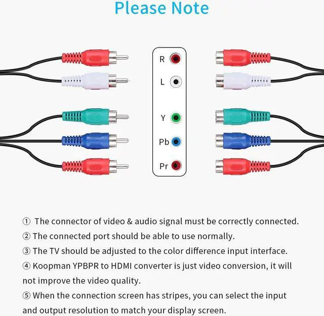 Alt view image 6 of 7 - Component YPbPr to HDMI Converter Kit - RGB to HDMI Adapter with HDMI and Component Cable for 1080 HDTV (Black)