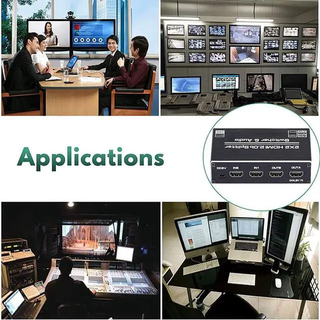 Alt view image 7 of 7 - 4K@60Hz 2x2 HDMI Switch Splitter Audio Extractor with Optical Toslink SPDIF/3.5mm Audio Out, 2 Ports HDMI 2.0b Switcher with Remote Control Support HDCP 2.2, HDMI2.0b, 4K@60HZ, RGB4:2:2, 4K HDR