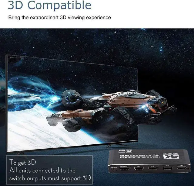 Alt view image 7 of 7 - HDMI Switch 4x1 HDMI Switcher 4 in 1 Out HDMI Switch Selector 4 Port Box with IR Remote Control Support 4K@60Hz 3D HDR10 HDCP2.2 YUV444/RGB888