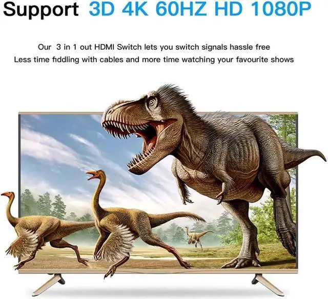 Alt view image 6 of 7 - 4K 60Hz 3x1 HDMI Switch, 3 Port Auto HDMI Switch Box with IR Remote,Support 4Kx2K@60Hz 3D 1080P,3 in 1 Out HDMI Switch Switcher Selector for Xbox360/PS4/PS3/Roku/to TV Projector - OZQ3-1