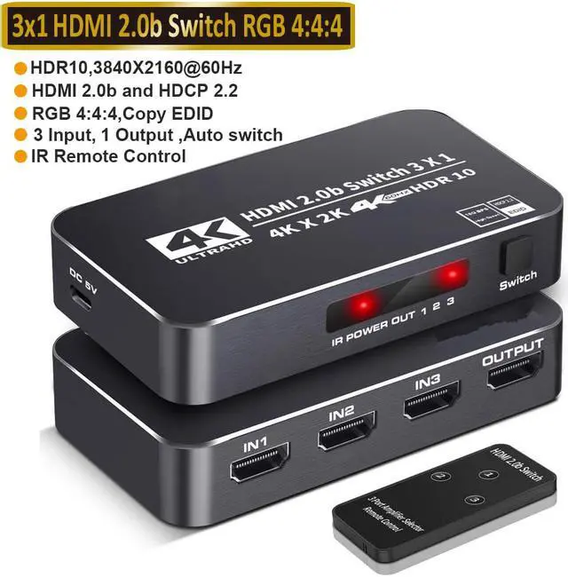 Main image of LUOM HDMI 2.0 Switcher 3 in 1 out 4K/60Hz HDMI Splitter for XBOX 360 PS4 Smart Box 3 in 1 out HDMI 2.0 Switch Adapter Supports Ultra HD Dolby Vision, 18.5Gbps, HDR10, HDCP 2.2 & 3D - OZQ2-2
