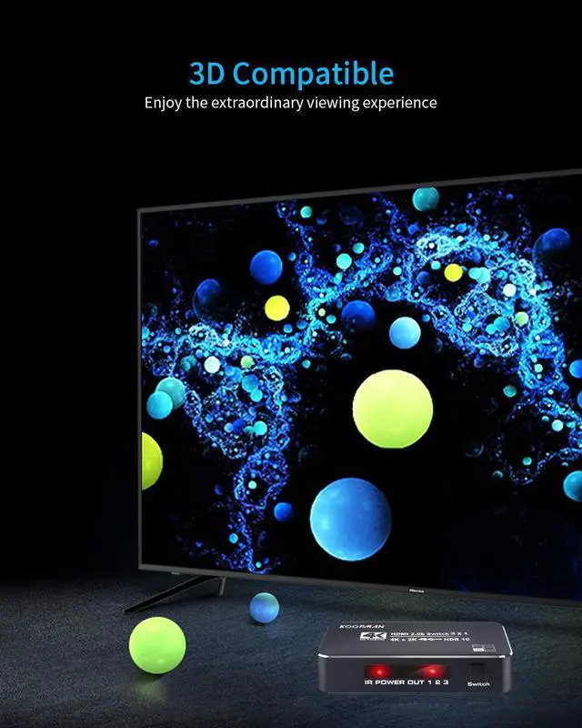 Alt view image 7 of 7 - 4K@60Hz HDMI Switch 3 in 1 Out w/IR Remote Control, 3 Port Switcher Selector Box for Xbox Nintendo PS5 PS4 TV Fire Stick Roku Supports Ultra HD Dolby Vision, 18.5Gbps, HDR10, HDCP 2.2 & 3D, OZQ2-2