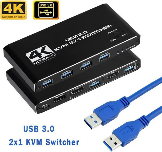 Main image of LUOM HDMI2.0 KVM Switch, HDMI and USB Switcher 2 in 1 Out Switches for 2 Computers Share Keyboard Mouse Printer and 1 Monitor and 4 USB3.0 Ports, Support Full HD 4K@60Hz with One Button Switch