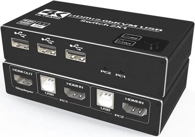 Main image of LUOM 4K HDMI2.0 USB KVM Switch 2 in 1 Out HD Switch USB Keyboard Mouse Sharing 4USB Port Device for Computer, PC, Laptop, Desktop, Monitor, Printer, Keyboard, Mouse Control