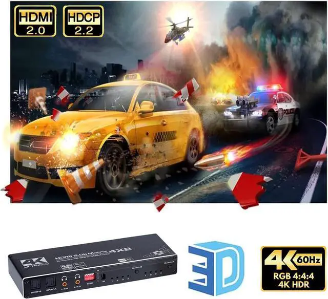 Alt view image 5 of 7 - 4 in 2 Out HDMI Matrix,LUOM 4K@60Hz 4x2 HDMI Matrix Switch with IR Remote Control, Support EDID, HDMI 2.0b, HDCP2.2, HDR10, Ultra HD, 3D