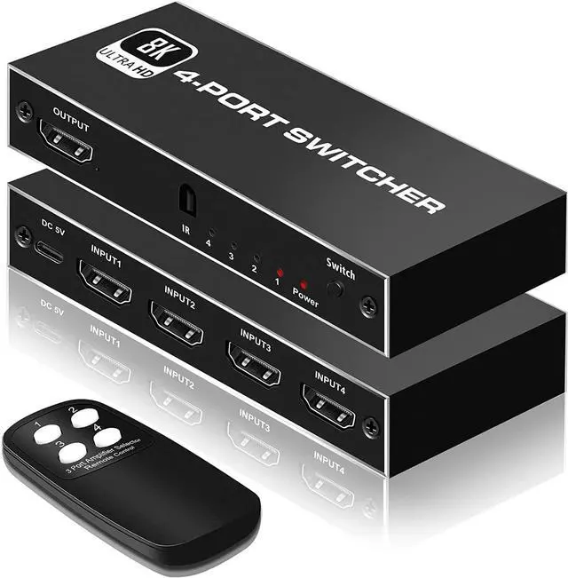 Main image of LUOM 4In 1Out 8K HDMI 2.1 Switch, 4x1 4K@120Hz/8K@60Hz HDMI Switcher with Remote Control, Supports 48Gbps, HDR10+, HDCP2.3, Dolby Vision, 4k@120H for PS5/PS4/Xbox/Roku/Apple TV