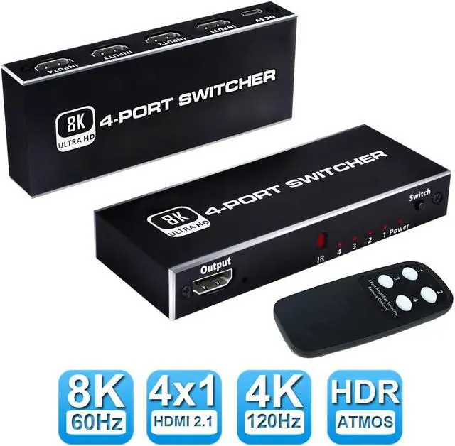 Main image of 4 in 1 Out HDMI 2.1 Switch, 8K High-Speed 48Gbps 4Port HDMI Switcher, Supports 8K@60Hz 4K@120Hz, Compatible for PS5/PS4 Projectors Monitor Blu-Ray Player Xbox (4 in 1)