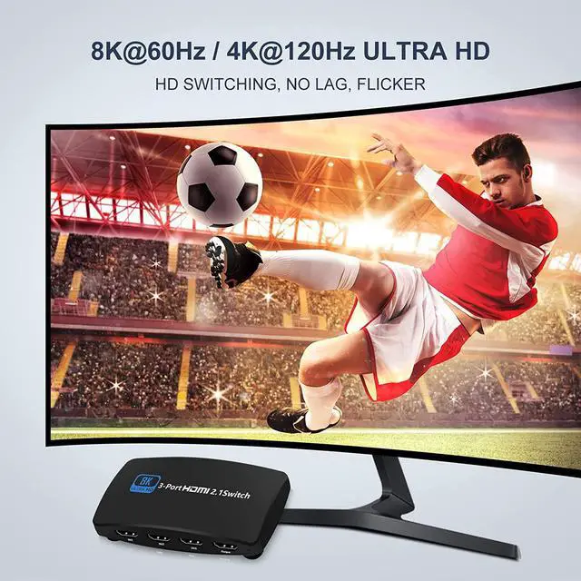 Alt view image 3 of 7 - 8K@60Hz 3x1 HDMI 2.1 Switch with Remote Control, HDMI Switch 3 in 1 Out, 3-Port HDMI Switcher Selector, Supports 4K@120Hz, 1080P@240Hz, 1080P@120Hz for Fire Stick, HDTV, PS4/5, Game Consoles