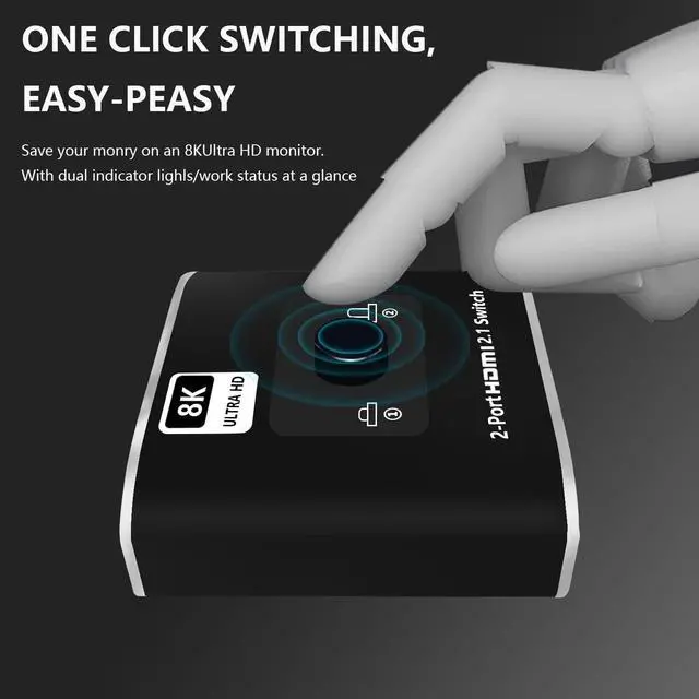 Alt view image 5 of 7 - HDMI 2.1 Switch 8K 60Hz,LUOM HDMI Switcher 2 in 1 Out, 2 Port 4K 120Hz 8K HDMI Switcher Support 8K 48Gbps for Xbox Series X PS4 Pro PS5 Roku UHD TV Monitor Projector (OZ8Q2)