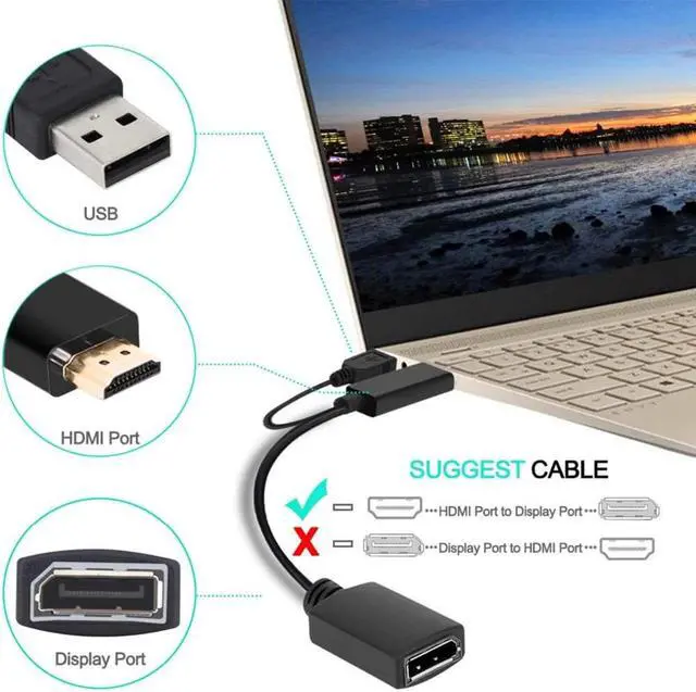 Alt view image 2 of 7 - 4K@60Hz HDMI to DisplayPort Adapter with USB Power, 4K 24K Gold Plated HDMI Male to Displayport DP Female ConverterUni-Directional Display Port to HDMI Converter Compatible for Lenovo, HP, Dell &More