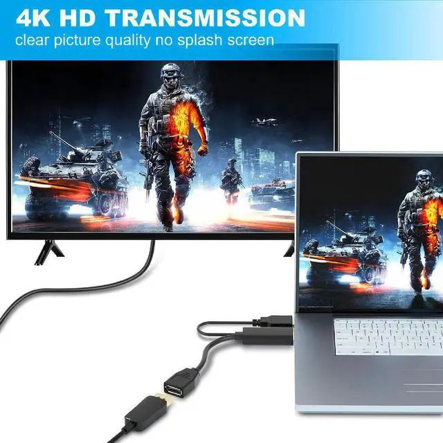 Alt view image 6 of 7 - 4K@60Hz HDMI to DisplayPort Adapter with USB Power, 4K 24K Gold Plated HDMI Male to Displayport DP Female ConverterUni-Directional Display Port to HDMI Converter Compatible for Lenovo, HP, Dell &More