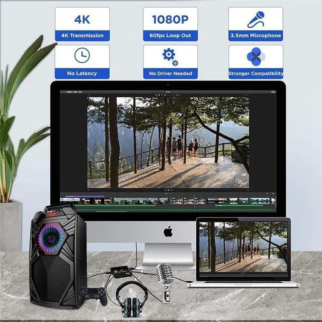 Alt view image 5 of 7 - 1080P 60fps 4K@60Hz Video Capture Device Video Capture Card Dongle HDMI-compatible to USB3.0/Type-C with Mic & 3.5mm Audio for Game Record Live Streaming Broadcast