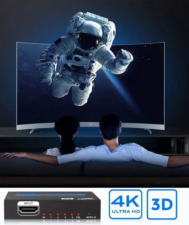 Alt view image 5 of 7 - HDMI Splitter 1 in 4 Out 4K @ 30Hz 1x4 Powered HDMI Splitter Duplicate Mirror Supports 4K 3D Full HD 1080P for Xbox, PS4 PS3 Fire Stick Blu Ray Apple TV HDTV  (1 Source to 4 Displays)