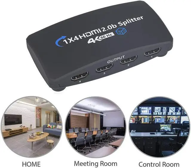Alt view image 6 of 7 - 1x4 HDMI Splitter,LUOM 1 in 4 Out HDMI Splitter Audio Video Distributor Box Support 3D & 4K x 4K@60Hz Compatible for HDTV, STB, DVD, PS3, Projector Etc
