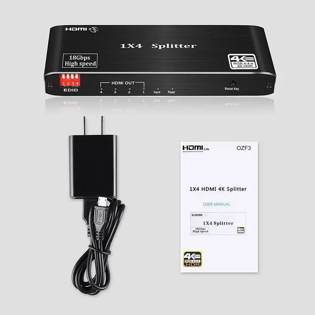 Alt view image 7 of 7 - LUOM HDMI Splitter 1 in 4 Out, HDMI Distribution Amplifier 3D 4K@60HZ UHD 1080P  Splitter 1x4 HDMI Four Screen Duplicator Supports HDCP2.2