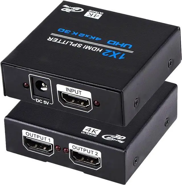 Main image of LUOM HDMI Splitter 1 in 2 Out, 1x2 Hdmi Splitter Display Multiple Duplicate/Mirror Screen,Powered AC Adapter Included,Supports Ultra HD 1080P 4K/2K and 3D,for TV,Monitors,Computer,DVD,Projector