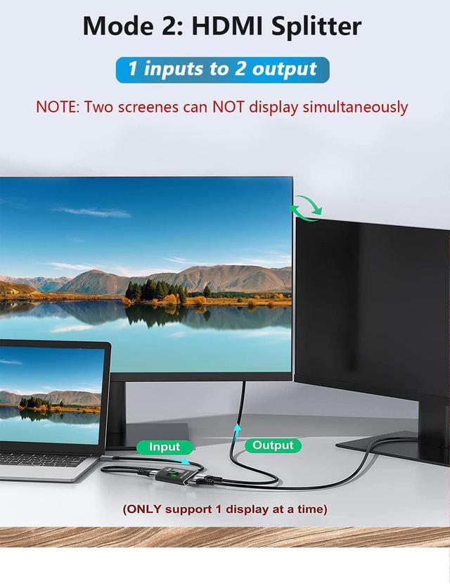 Alt view image 7 of 7 - New 8K Switcher 48Gbps HDMI 2.1 Switch Splitter Bi-Directional  2 in1 Out/1in 2out Ultra HD 8K@60Hz 4K@120Hz High Speed 48Gbps Switch Adapter with Switch Button for Computer Laptop