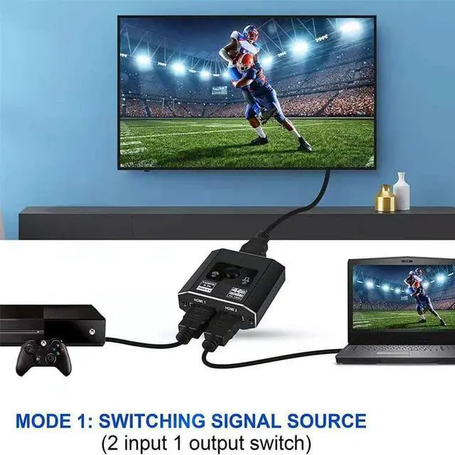 Alt view image 2 of 7 - Aluminum 4K HDMI Switch HDMI 2.0b Switcher with HDMI Cable, 4K 60hz HDR Bi-Directional Switch Splitter 2 in 1 Out or 1 in 2 Out, Support 18Gbps 4K@60Hz, for PS5, Xbox Series X , Apple TV, Samsung TV