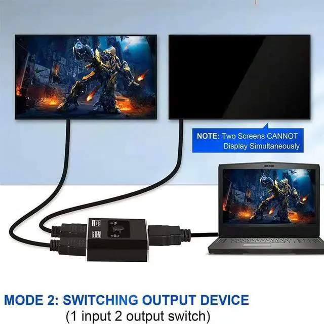 Alt view image 3 of 7 - Aluminum 4K HDMI Switch HDMI 2.0b Switcher with HDMI Cable, 4K 60hz HDR Bi-Directional Switch Splitter 2 in 1 Out or 1 in 2 Out, Support 18Gbps 4K@60Hz, for PS5, Xbox Series X , Apple TV, Samsung TV